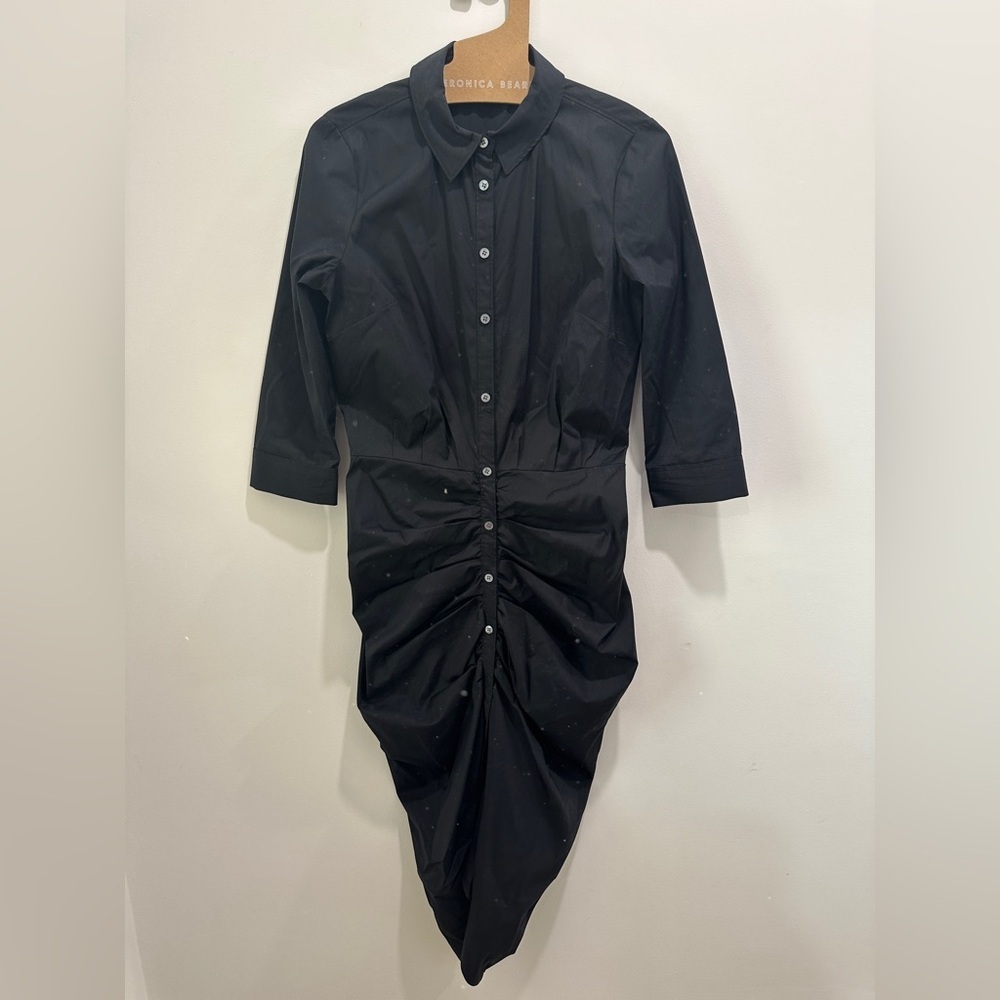 Veronica Beard Classic Black ruched SHIRTDRESS SIZE 4. Worn once excellent - Picture 5 of 13